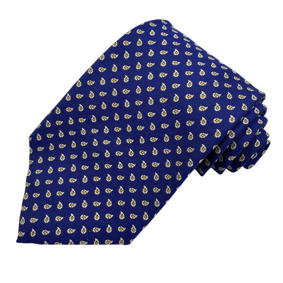 Vintage Lauren Ralph Lauren Men Silk Tie Necktie Navy Gold Paisley Made in USA - Picture 1 of 6